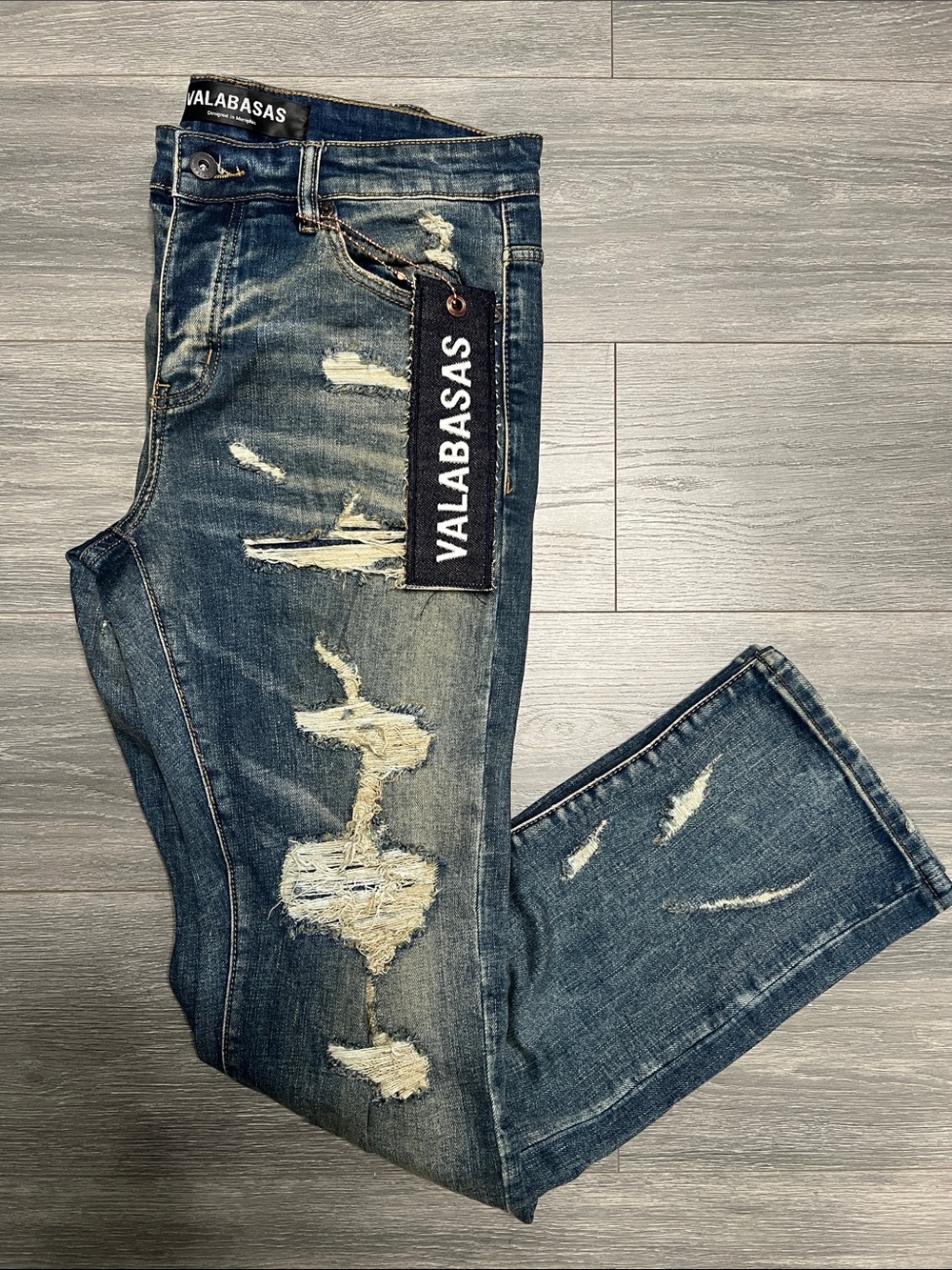 Valabasas Men’s Slim Straight Distressed Blue Jeans